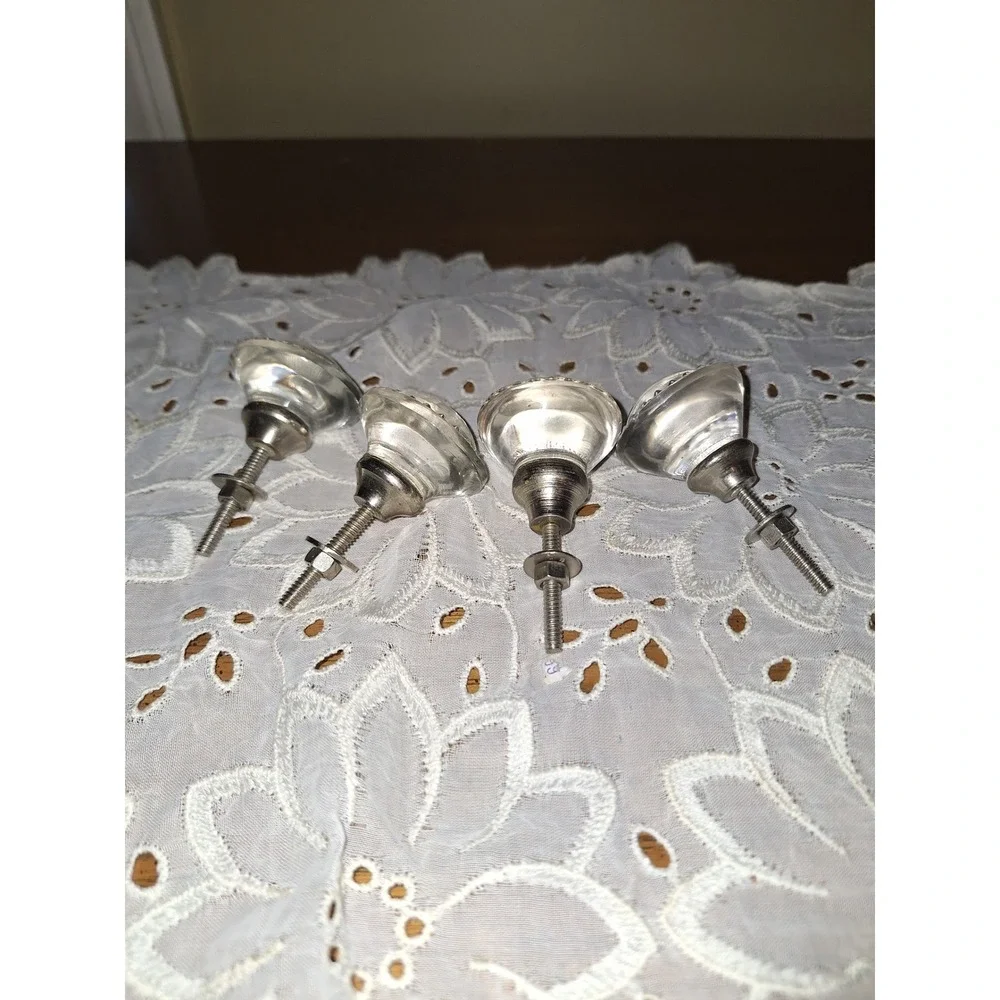 4 Clear Glass Cabinet Knobs Silver Scalloped Bezel Drawer‎ Pulls Vintage Style